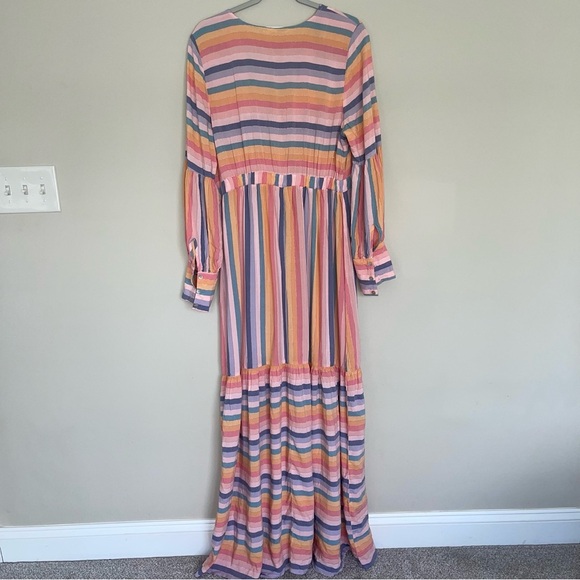 Self Contrast Sophia Maxi Dress L Bright Pastel Stripes with Metallic Thread NEW - Picture 3 of 12